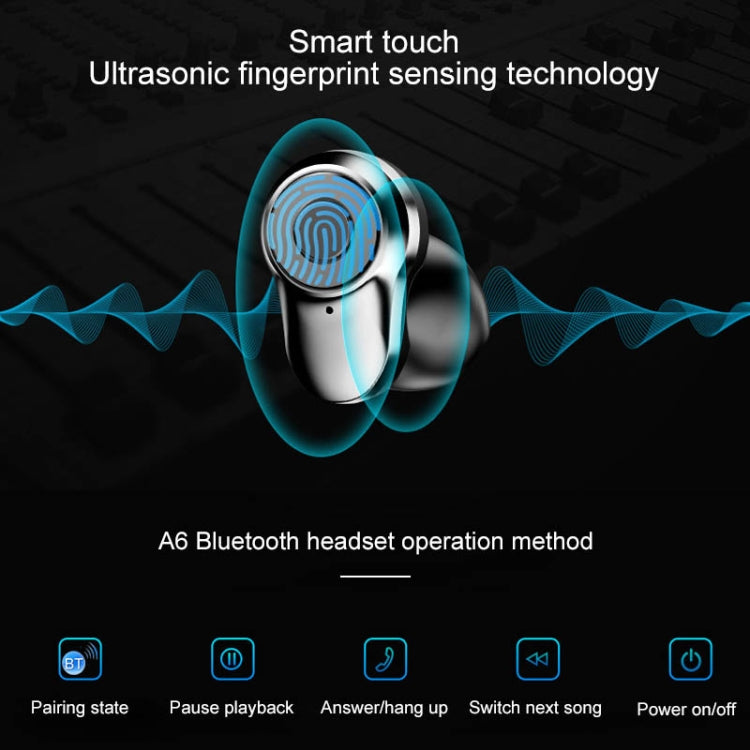 Écouteurs sans fil Bluetooth 5.0 tactiles A6 TWS avec boîtier de charge et écran LED intelligent, assistant vocal, connexion mémoire et appels HD, A6 noir, A6 bleu, A6 argent